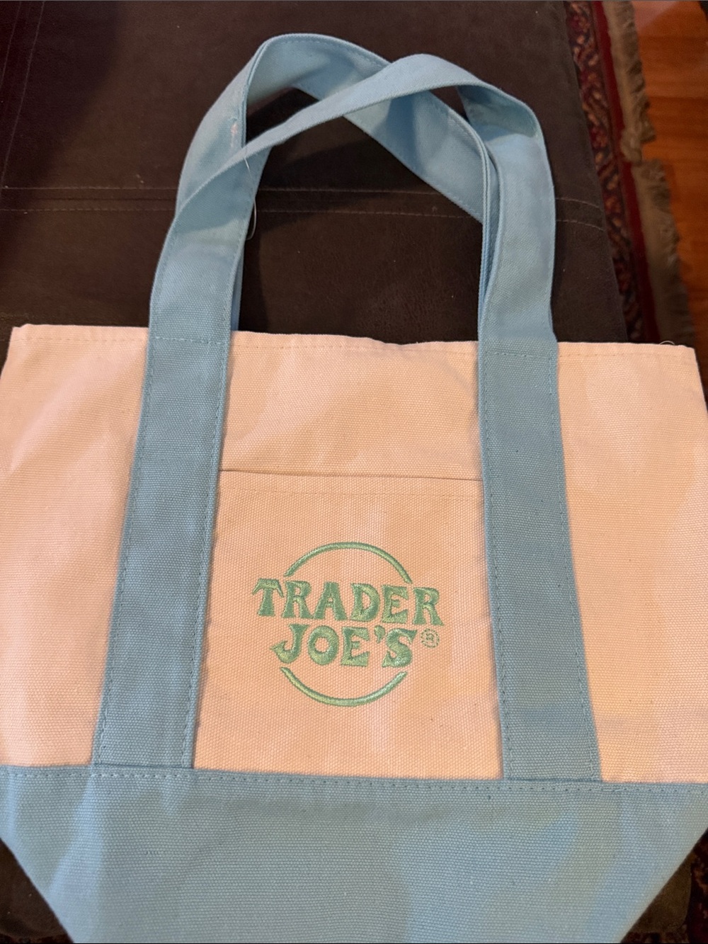 Trader Joe's Blue and Cream Canvas Tote